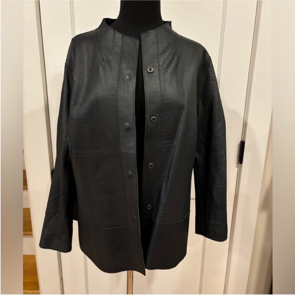 Chico’s NEW Genuine Leather Reversible Jacket Midnight Blue Python Women Size 16 - Picture 5 of 11